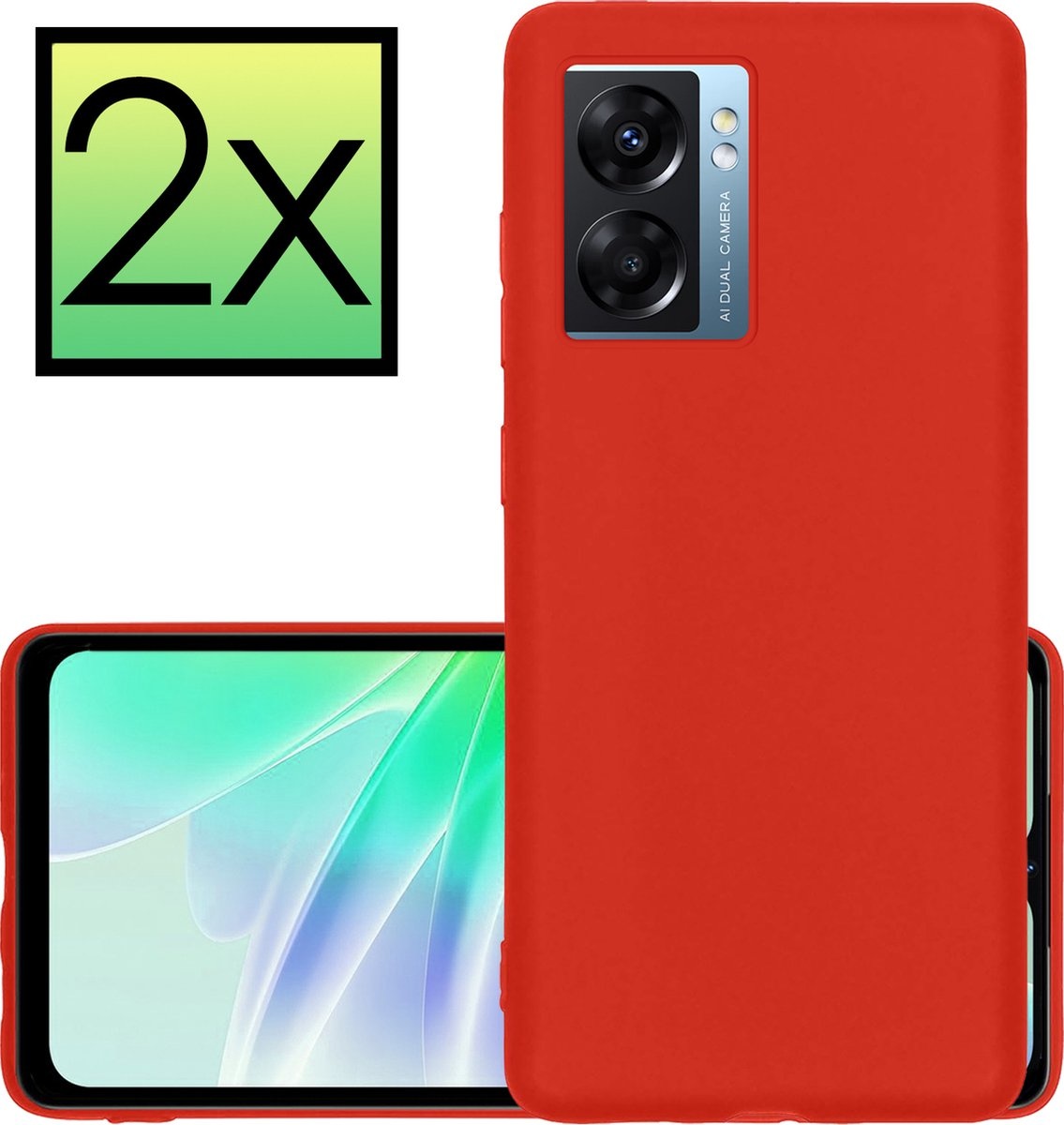 NoXx Hoes Geschikt voor OPPO A77 Hoesje Cover Siliconen Back Case Hoes - Rood - 2x