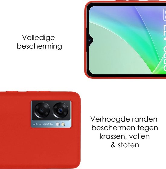Hoes Geschikt voor OPPO A77 Hoesje Cover Siliconen Back Case Hoes - Rood - 2x