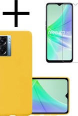 NoXx Hoes Geschikt voor OPPO A77 Hoesje Cover Siliconen Back Case Hoes Met Screenprotector - Geel
