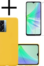 OPPO A77 Hoesje Back Cover Siliconen Case Hoes Met Screenprotector - Geel