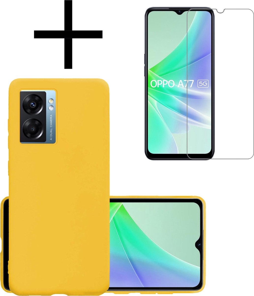 NoXx Hoes Geschikt voor OPPO A77 Hoesje Cover Siliconen Back Case Hoes Met Screenprotector - Geel