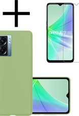 NoXx Hoes Geschikt voor OPPO A77 Hoesje Cover Siliconen Back Case Hoes Met Screenprotector - Groen