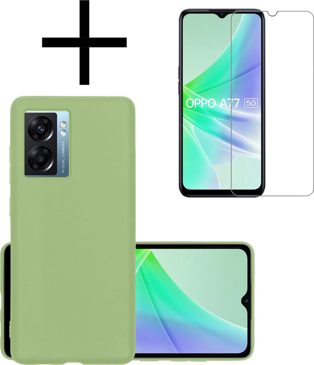 NoXx Hoes Geschikt voor OPPO A77 Hoesje Cover Siliconen Back Case Hoes Met Screenprotector - Groen