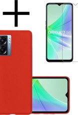 NoXx Hoes Geschikt voor OPPO A77 Hoesje Cover Siliconen Back Case Hoes Met Screenprotector - Rood