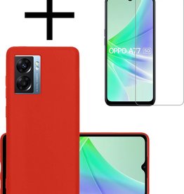 NoXx OPPO A77 Hoesje Siliconen Met Screenprotector - Rood