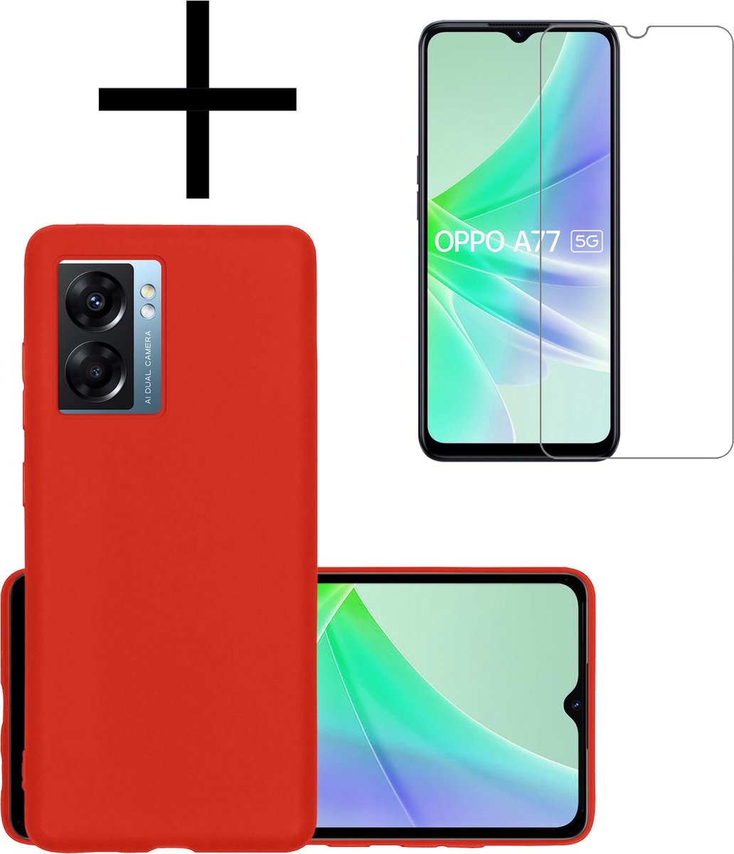 NoXx Hoes Geschikt voor OPPO A77 Hoesje Cover Siliconen Back Case Hoes Met Screenprotector - Rood