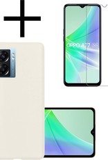 OPPO A77 Hoesje Back Cover Siliconen Case Hoes Met Screenprotector - Wit