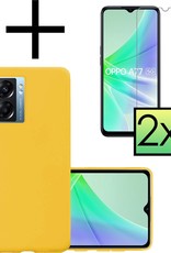 OPPO A77 Hoesje Back Cover Siliconen Case Hoes Met 2x Screenprotector - Geel