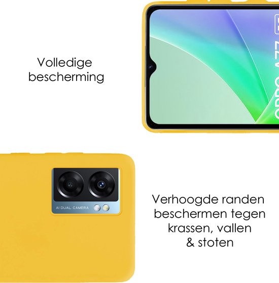 NoXx Hoes Geschikt voor OPPO A77 Hoesje Cover Siliconen Back Case Hoes Met 2x Screenprotector - Geel