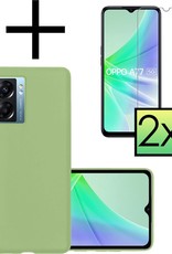 NoXx Hoes Geschikt voor OPPO A77 Hoesje Cover Siliconen Back Case Hoes Met 2x Screenprotector - Groen