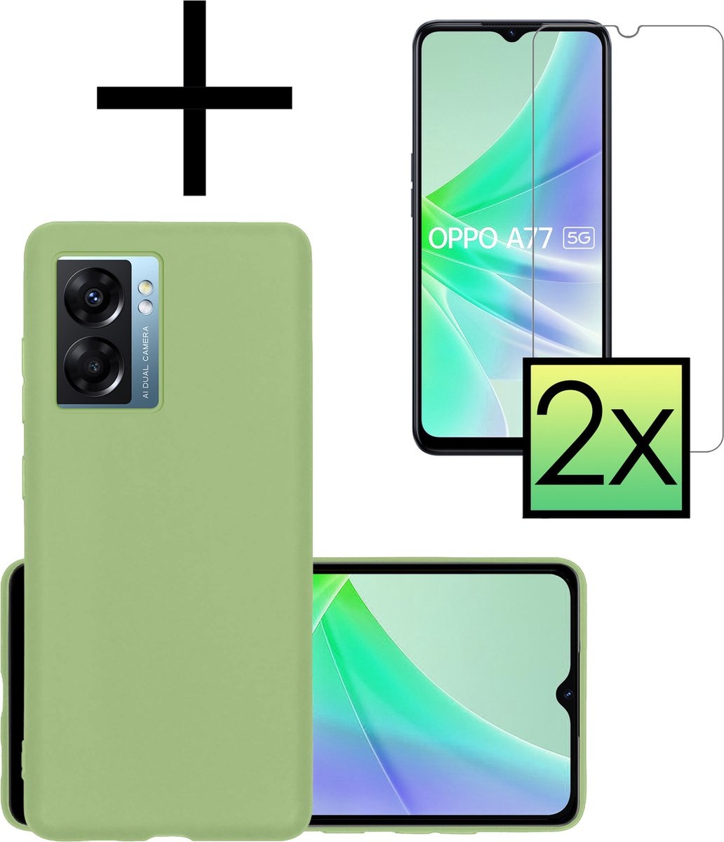 NoXx Hoes Geschikt voor OPPO A77 Hoesje Cover Siliconen Back Case Hoes Met 2x Screenprotector - Groen