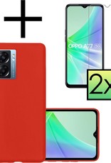 NoXx Hoes Geschikt voor OPPO A77 Hoesje Cover Siliconen Back Case Hoes Met 2x Screenprotector - Rood