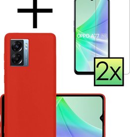NoXx NoXx OPPO A77 Hoesje Siliconen Met 2x Screenprotector - Rood