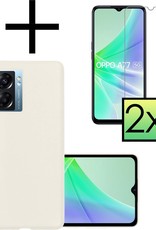 NoXx Hoes Geschikt voor OPPO A77 Hoesje Cover Siliconen Back Case Hoes Met 2x Screenprotector - Wit