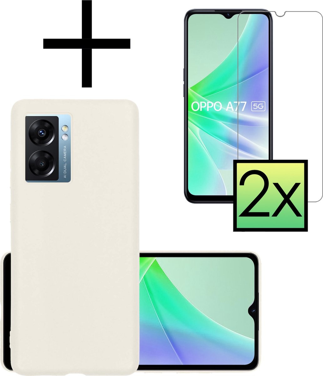 NoXx Hoes Geschikt voor OPPO A77 Hoesje Cover Siliconen Back Case Hoes Met 2x Screenprotector - Wit