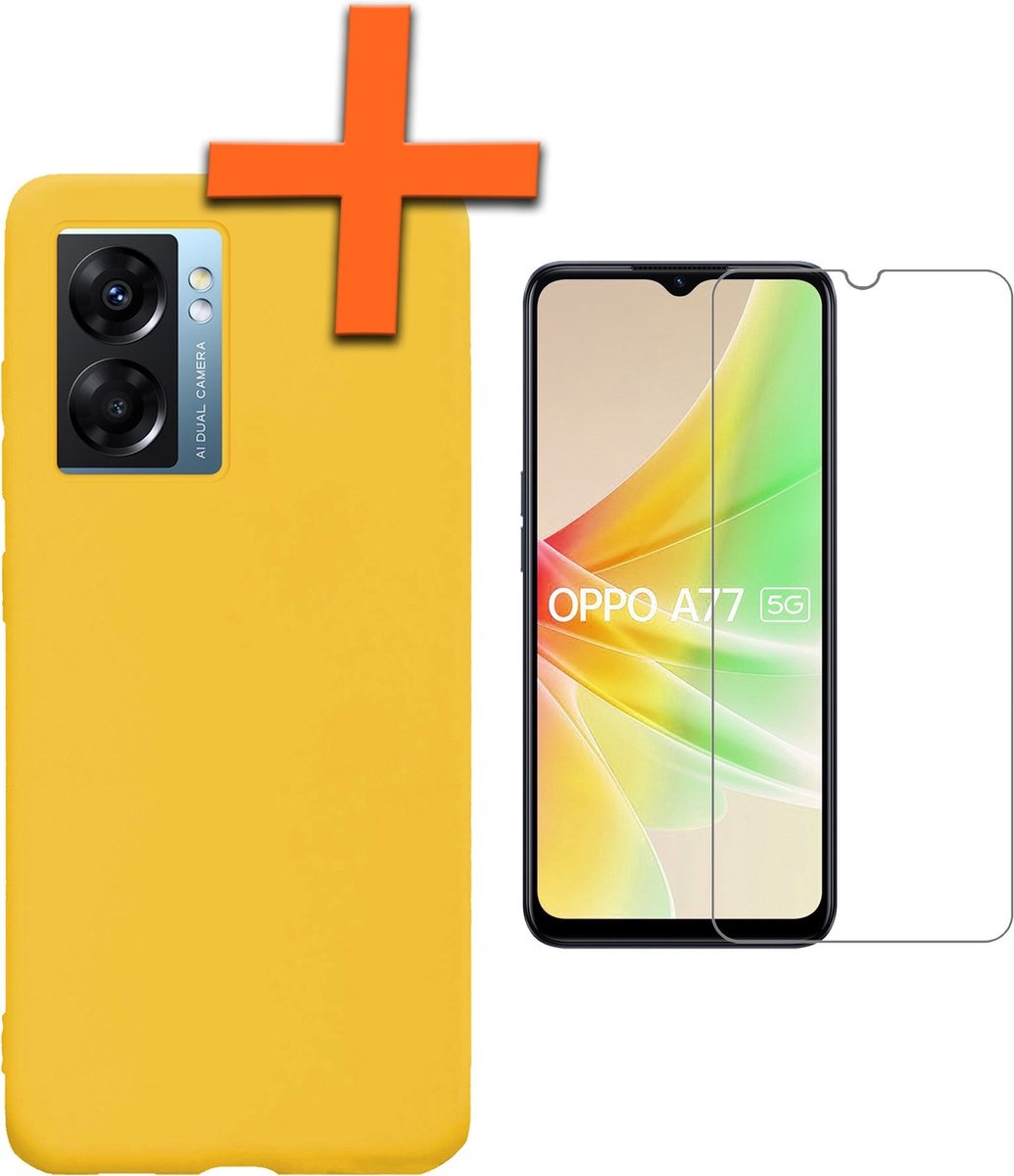 Nomfy Hoesje Geschikt voor OPPO A77 Hoesje Siliconen Cover Case Met Screenprotector - Hoes Geschikt voor OPPO A77 Hoes Back Case - Geel