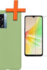 Nomfy Hoesje Geschikt voor OPPO A77 Hoesje Siliconen Cover Case Met Screenprotector - Hoes Geschikt voor OPPO A77 Hoes Back Case - Groen
