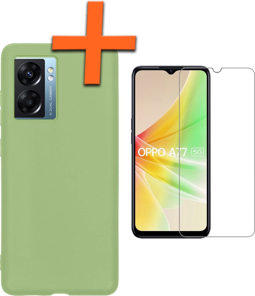Nomfy Hoesje Geschikt voor OPPO A77 Hoesje Siliconen Cover Case Met Screenprotector - Hoes Geschikt voor OPPO A77 Hoes Back Case - Groen