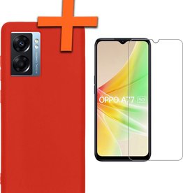 Nomfy Nomfy OPPO A77 Hoesje Siliconen Met Screenprotector - Rood
