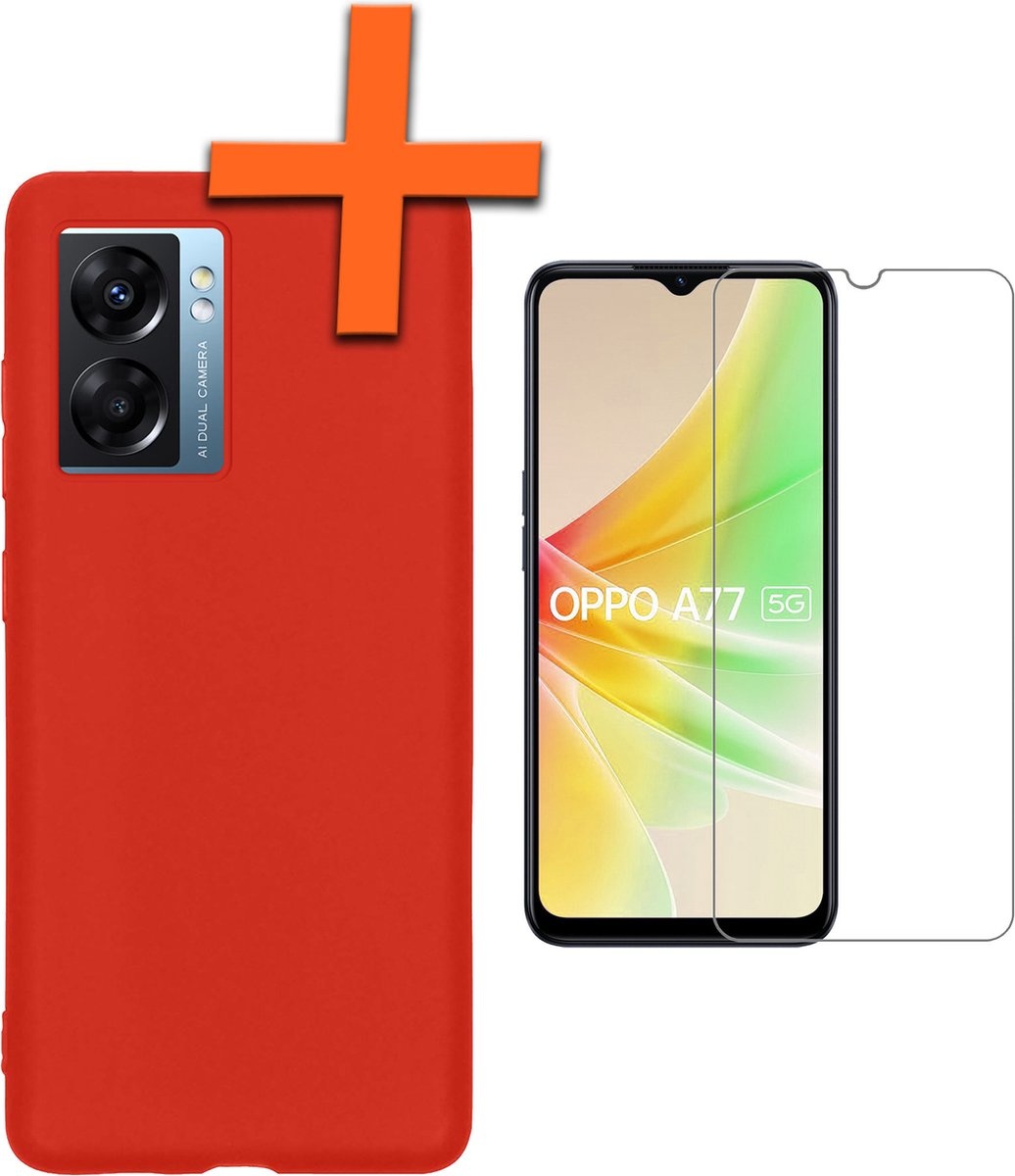 Nomfy Hoesje Geschikt voor OPPO A77 Hoesje Siliconen Cover Case Met Screenprotector - Hoes Geschikt voor OPPO A77 Hoes Back Case - Rood