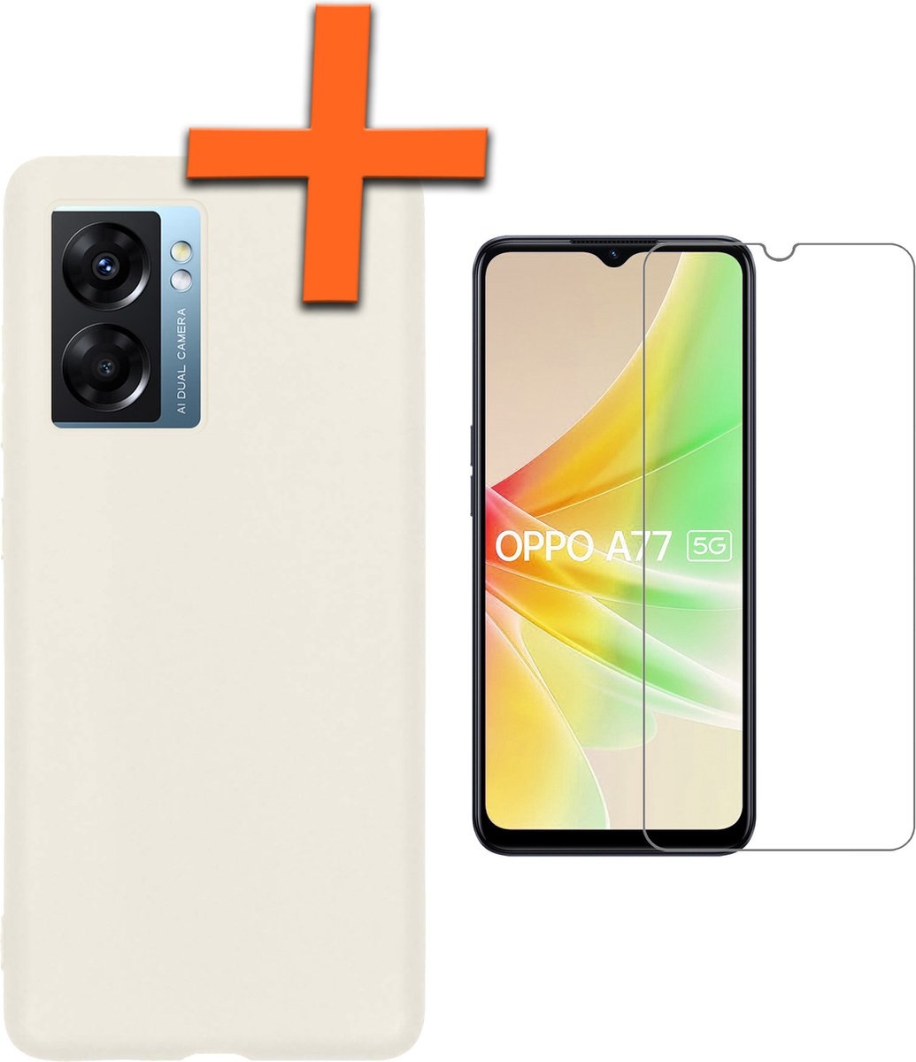 Nomfy Hoesje Geschikt voor OPPO A77 Hoesje Siliconen Cover Case Met Screenprotector - Hoes Geschikt voor OPPO A77 Hoes Back Case - Wit
