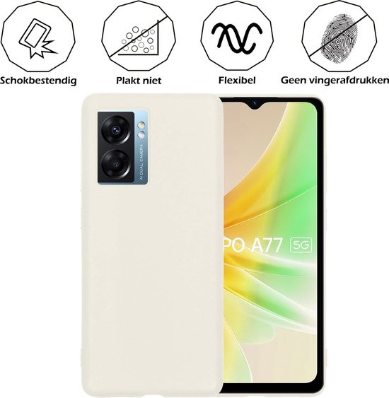 Nomfy Hoesje Geschikt voor OPPO A77 Hoesje Siliconen Cover Case Met Screenprotector - Hoes Geschikt voor OPPO A77 Hoes Back Case - Wit