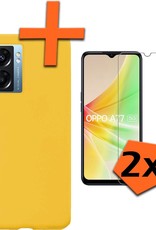 Nomfy Hoesje Geschikt voor OPPO A77 Hoesje Siliconen Cover Case Met 2x Screenprotector - Hoes Geschikt voor OPPO A77 Hoes Back Case - Geel