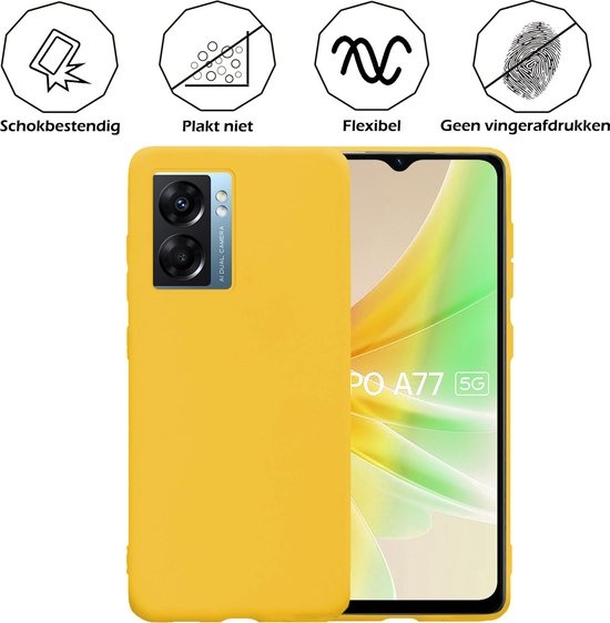 Nomfy Hoesje Geschikt voor OPPO A77 Hoesje Siliconen Cover Case Met 2x Screenprotector - Hoes Geschikt voor OPPO A77 Hoes Back Case - Geel