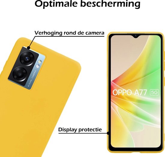Nomfy Hoesje Geschikt voor OPPO A77 Hoesje Siliconen Cover Case Met 2x Screenprotector - Hoes Geschikt voor OPPO A77 Hoes Back Case - Geel