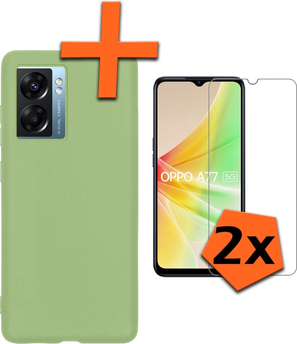 Nomfy Hoesje Geschikt voor OPPO A77 Hoesje Siliconen Cover Case Met 2x Screenprotector - Hoes Geschikt voor OPPO A77 Hoes Back Case - Groen