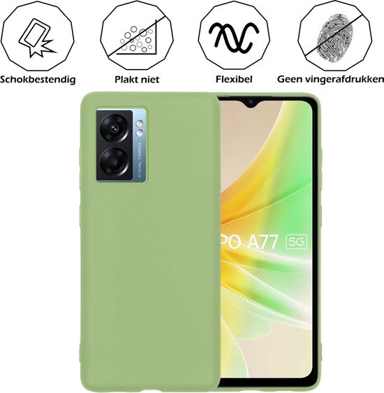 OPPO A77 Hoesje Siliconen Case Back Cover Met 2x Screenprotector - OPPO A77 Hoes Cover Silicone - Groen