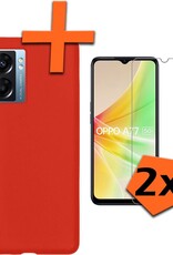 Nomfy Hoesje Geschikt voor OPPO A77 Hoesje Siliconen Cover Case Met 2x Screenprotector - Hoes Geschikt voor OPPO A77 Hoes Back Case - Rood