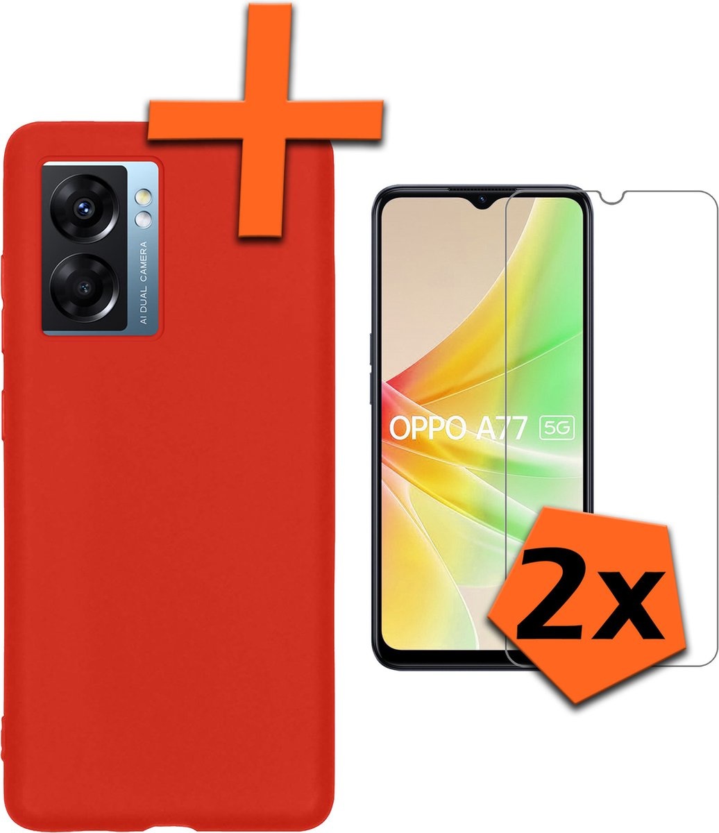 Nomfy Hoesje Geschikt voor OPPO A77 Hoesje Siliconen Cover Case Met 2x Screenprotector - Hoes Geschikt voor OPPO A77 Hoes Back Case - Rood