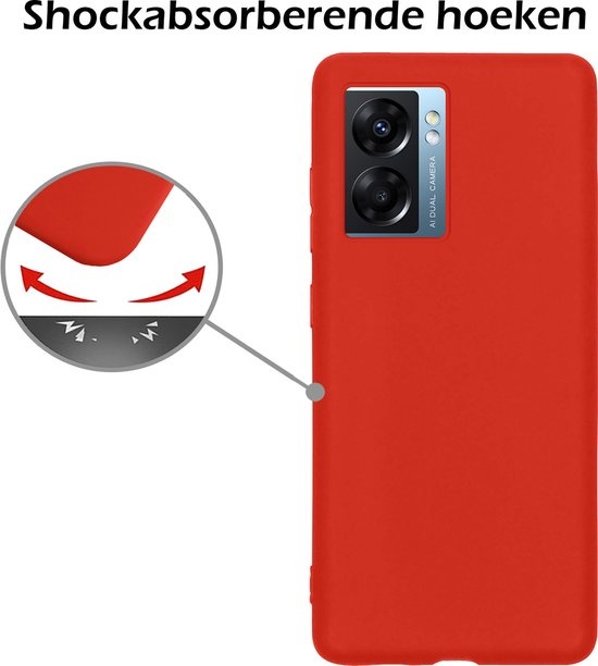 Nomfy Hoesje Geschikt voor OPPO A77 Hoesje Siliconen Cover Case Met 2x Screenprotector - Hoes Geschikt voor OPPO A77 Hoes Back Case - Rood
