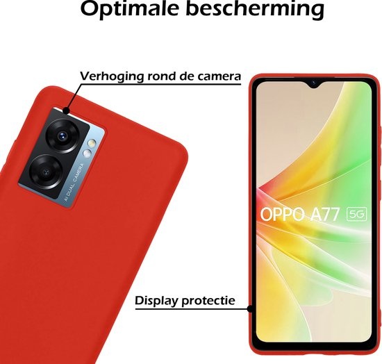 Nomfy Hoesje Geschikt voor OPPO A77 Hoesje Siliconen Cover Case Met 2x Screenprotector - Hoes Geschikt voor OPPO A77 Hoes Back Case - Rood