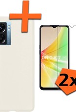 Nomfy Hoesje Geschikt voor OPPO A77 Hoesje Siliconen Cover Case Met 2x Screenprotector - Hoes Geschikt voor OPPO A77 Hoes Back Case - Wit