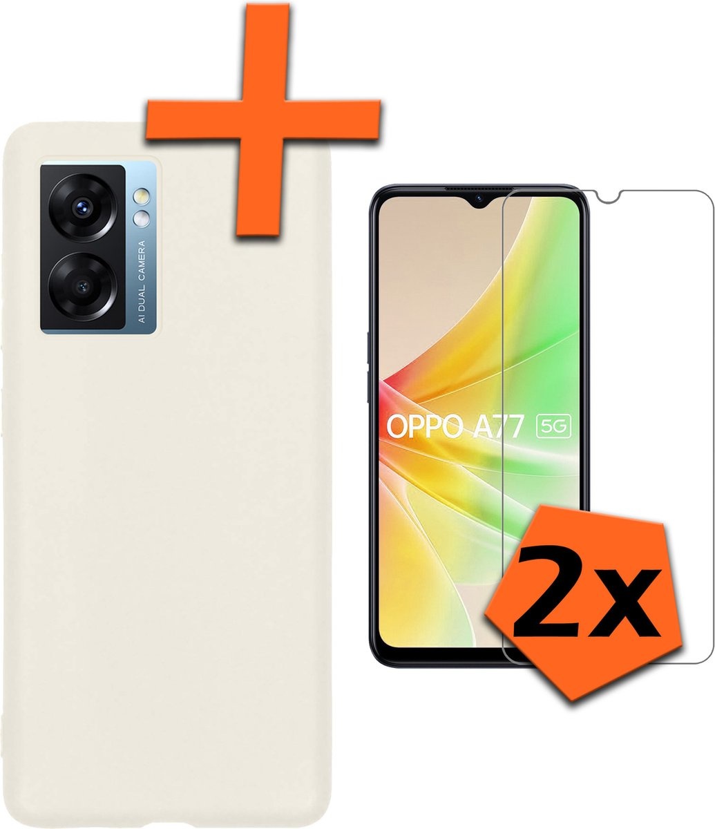 Nomfy Hoesje Geschikt voor OPPO A77 Hoesje Siliconen Cover Case Met 2x Screenprotector - Hoes Geschikt voor OPPO A77 Hoes Back Case - Wit