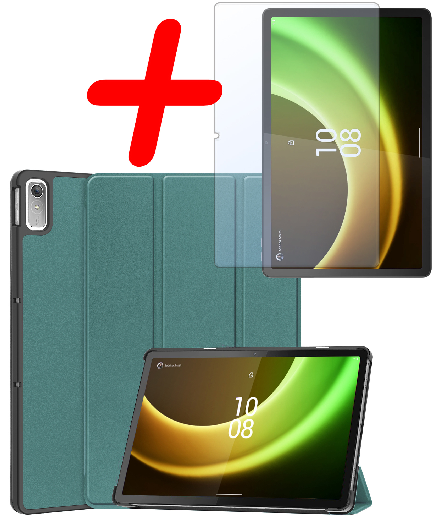 BASEY. Hoesje Geschikt voor Lenovo Tab P11 (2e Gen) Hoes Case Tablet Hoesje Tri-fold Met Screenprotector - Hoes Geschikt voor Lenovo Tab P11 (2nd Gen) Hoesje Hard Cover Bookcase Hoes - Donkergroen