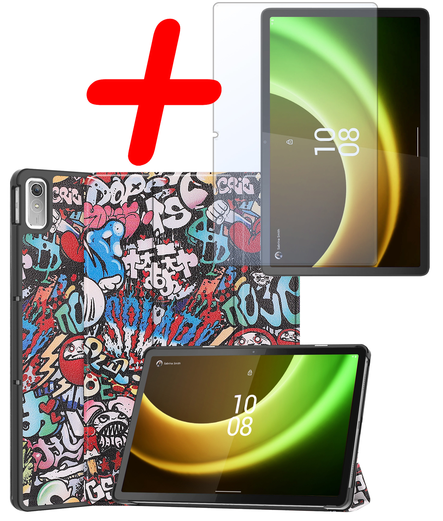 BASEY. Hoesje Geschikt voor Lenovo Tab P11 (2e Gen) Hoes Case Tablet Hoesje Tri-fold Met Screenprotector - Hoes Geschikt voor Lenovo Tab P11 (2nd Gen) Hoesje Hard Cover Bookcase Hoes - Graffity