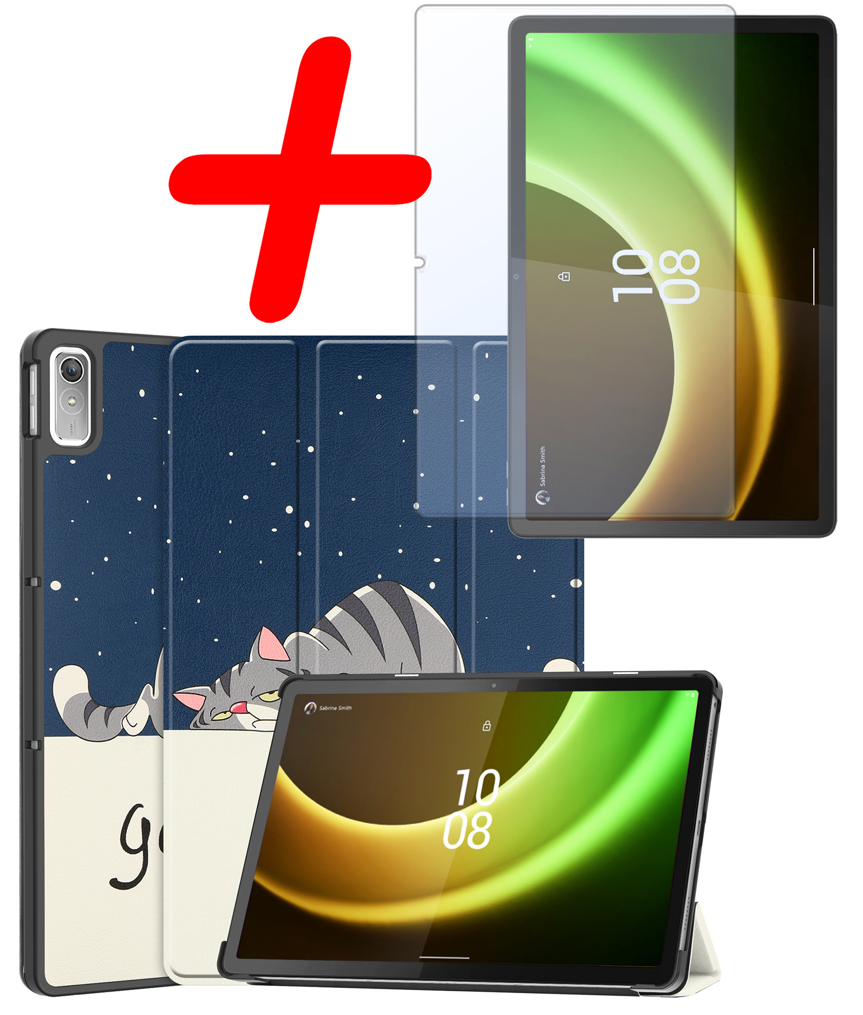 BASEY. Hoesje Geschikt voor Lenovo Tab P11 (2e Gen) Hoes Case Tablet Hoesje Tri-fold Met Screenprotector - Hoes Geschikt voor Lenovo Tab P11 (2nd Gen) Hoesje Hard Cover Bookcase Hoes - Kat