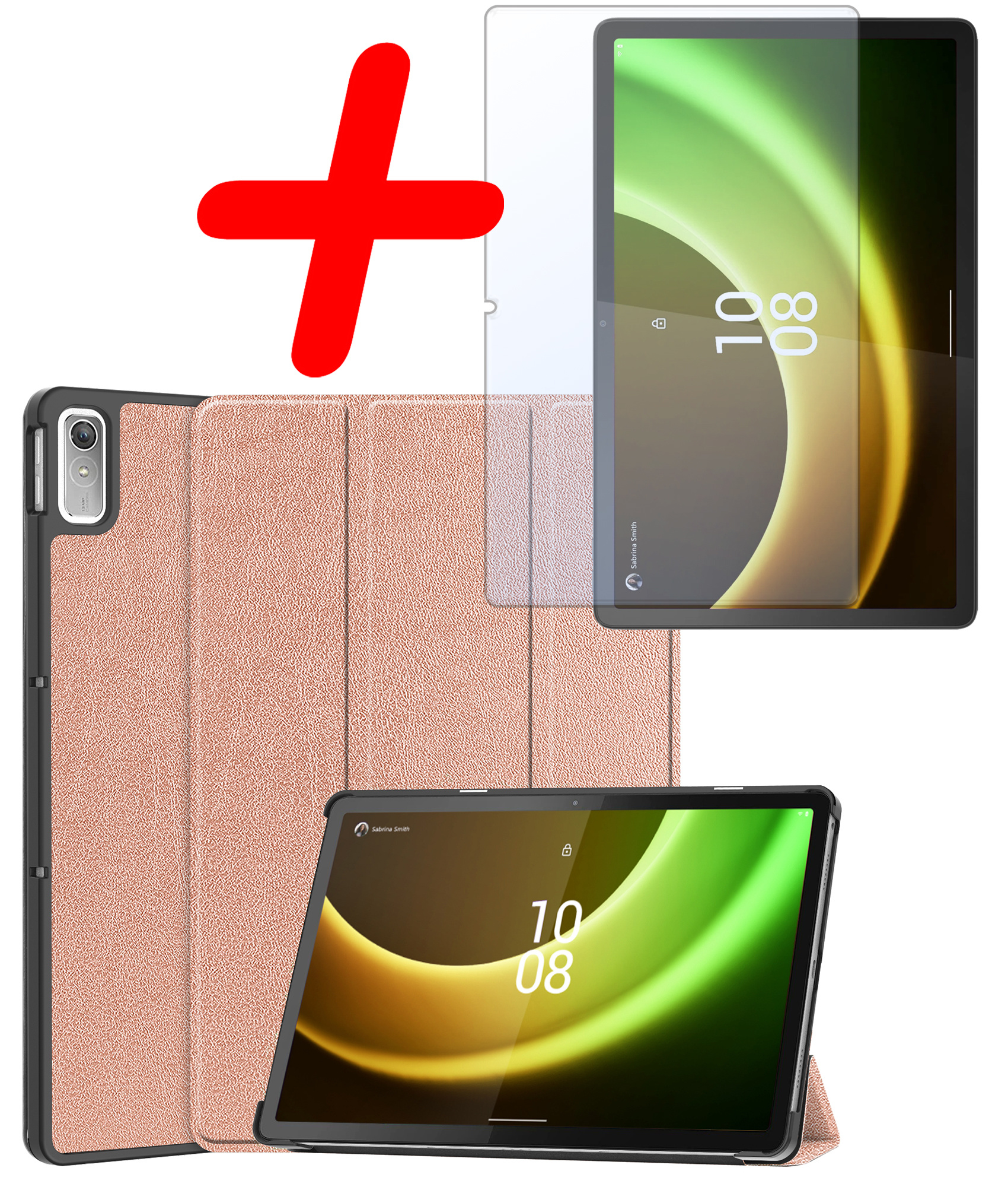 BASEY. Hoesje Geschikt voor Lenovo Tab P11 (2e Gen) Hoes Case Tablet Hoesje Tri-fold Met Screenprotector - Hoes Geschikt voor Lenovo Tab P11 (2nd Gen) Hoesje Hard Cover Bookcase Hoes - Rosé goud