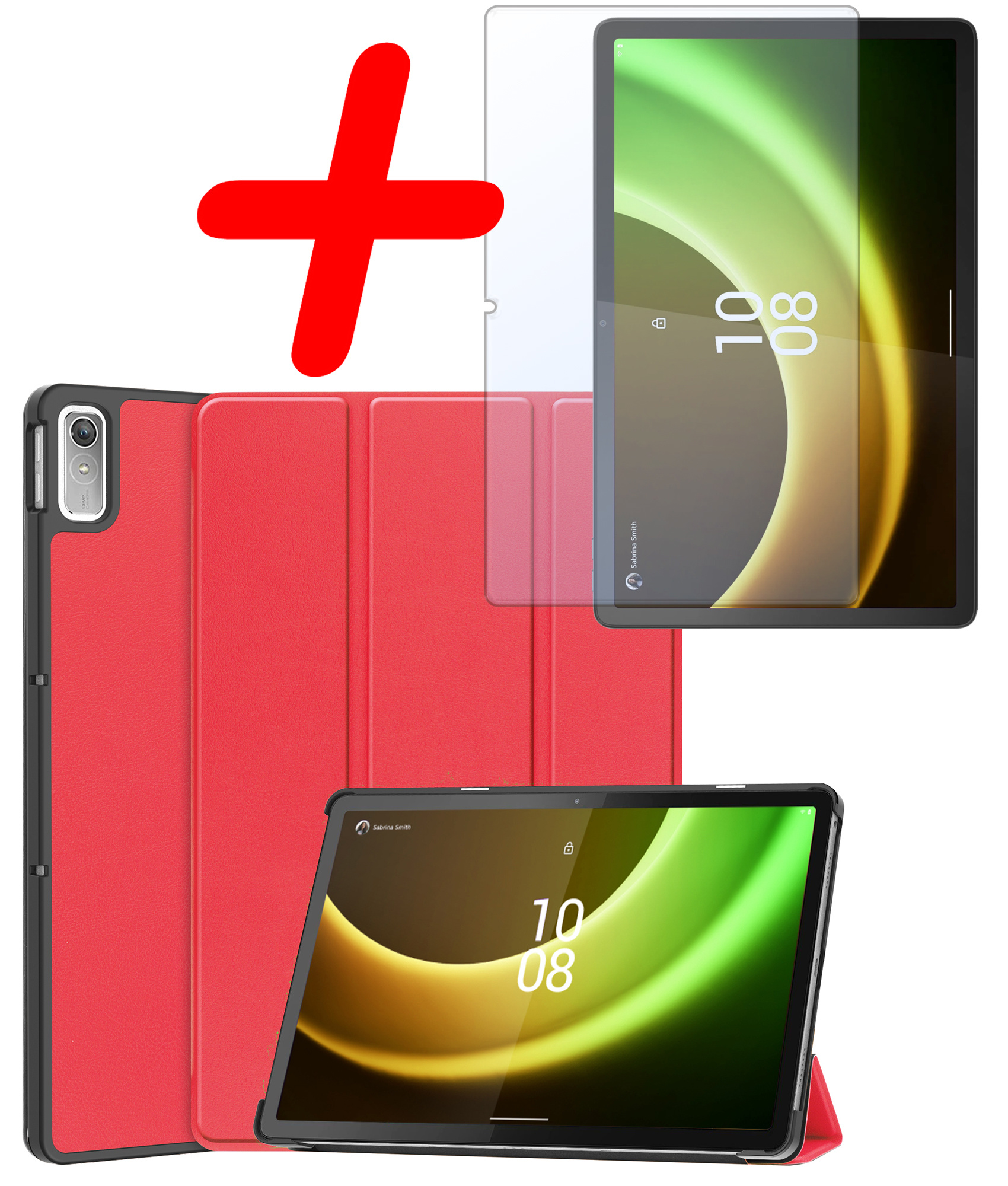 BASEY. Hoesje Geschikt voor Lenovo Tab P11 (2e Gen) Hoes Case Tablet Hoesje Tri-fold Met Screenprotector - Hoes Geschikt voor Lenovo Tab P11 (2nd Gen) Hoesje Hard Cover Bookcase Hoes - Rood