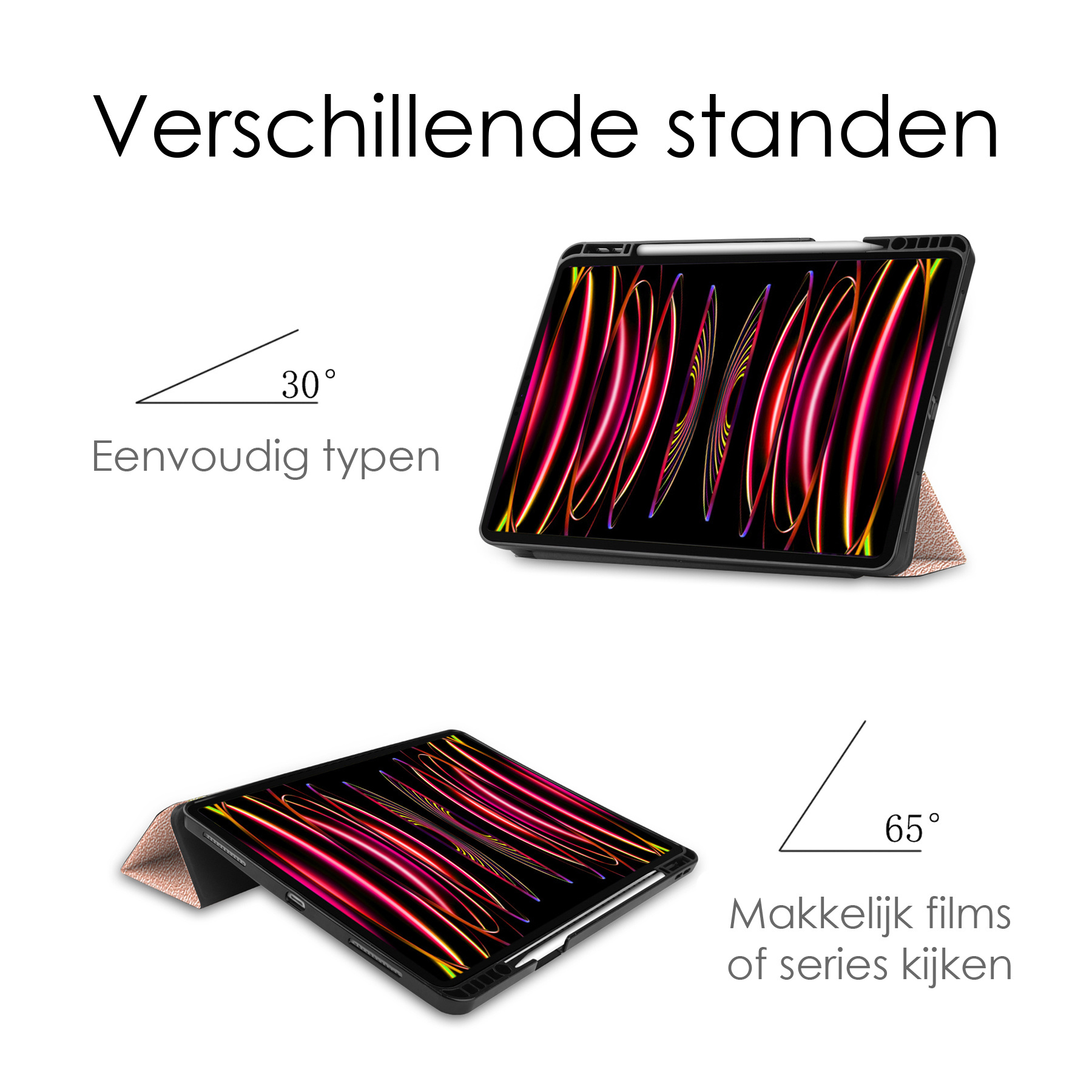 NoXx NoXx iPad Pro 12.9 inch (2022) Hoesje Met Apple Pencilhouder Met Screenprotector - Rose Goud