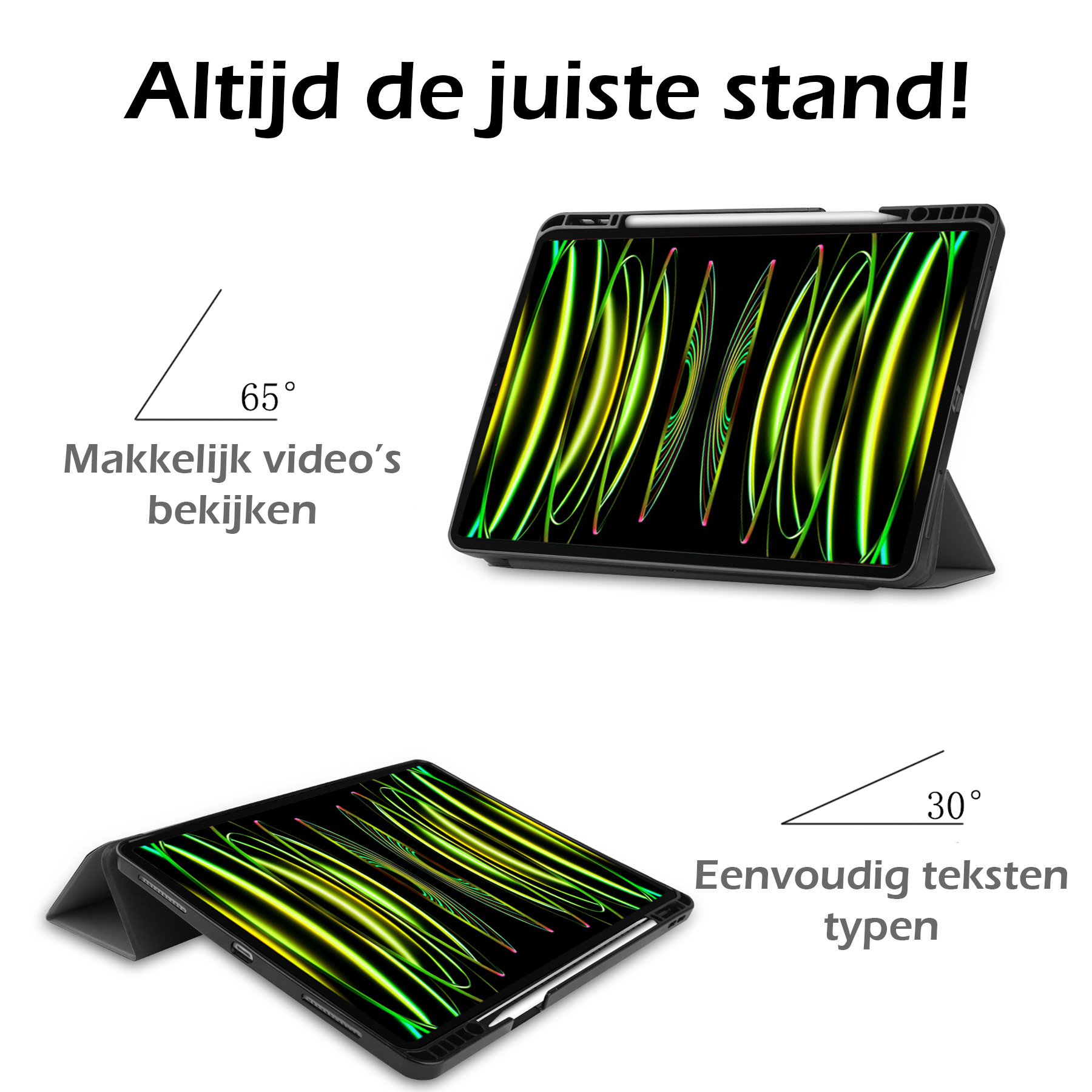 Nomfy Nomfy iPad Pro 12.9 inch (2022) Hoesje Met Apple Pencilhouder Met Screenprotector - Grijs