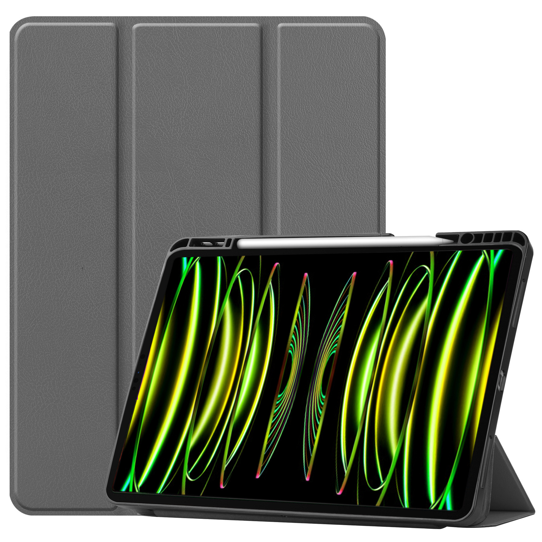 Nomfy Nomfy iPad Pro 12.9 inch (2022) Hoesje Met Apple Pencilhouder Met Screenprotector - Grijs