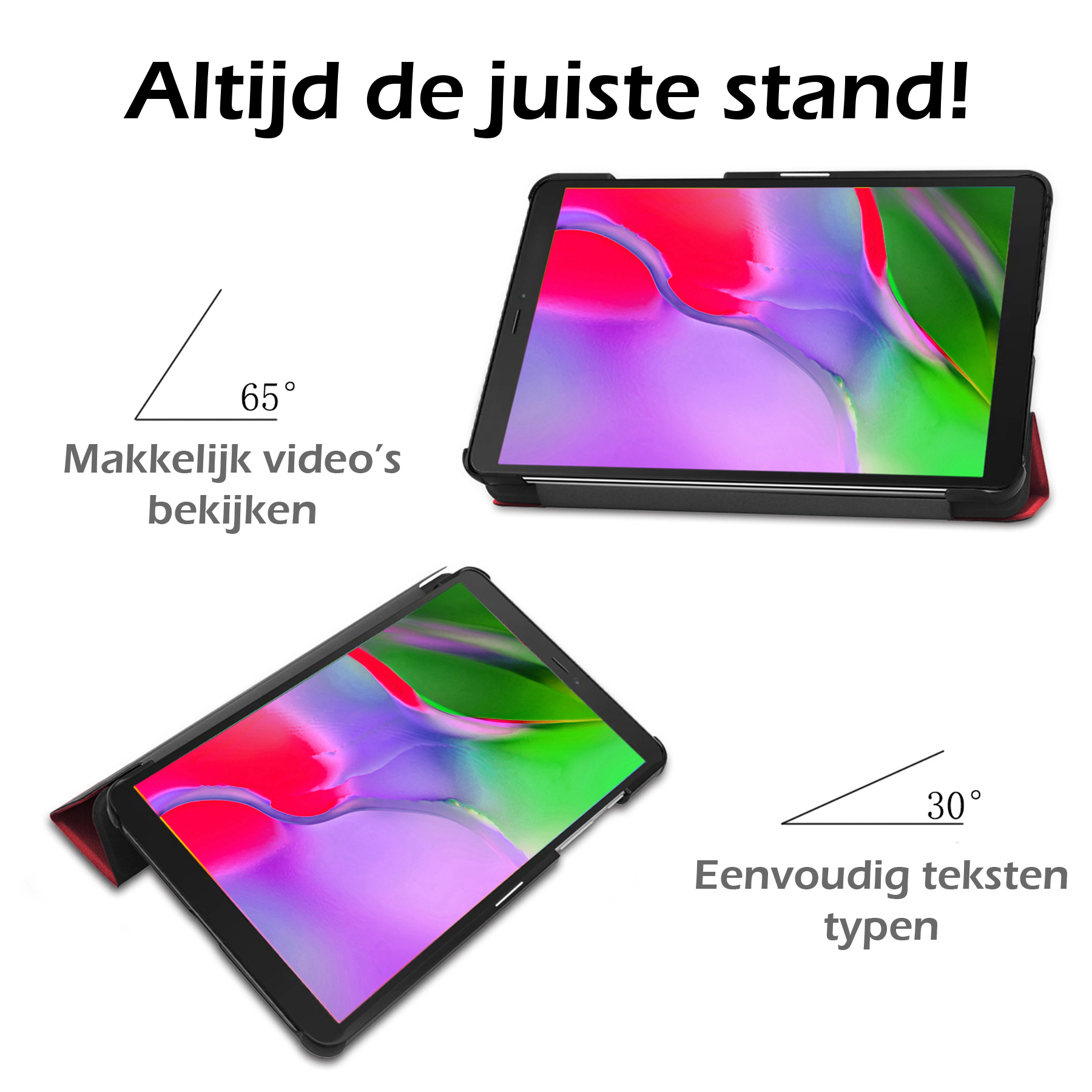 Nomfy Hoes Geschikt voor Samsung Galaxy Tab A 8.0 (2019) Hoes Tri-fold Tablet Hoesje Case - Hoesje Geschikt voor Samsung Tab A 8.0 (2019) Hoesje Hardcover Bookcase - Rood