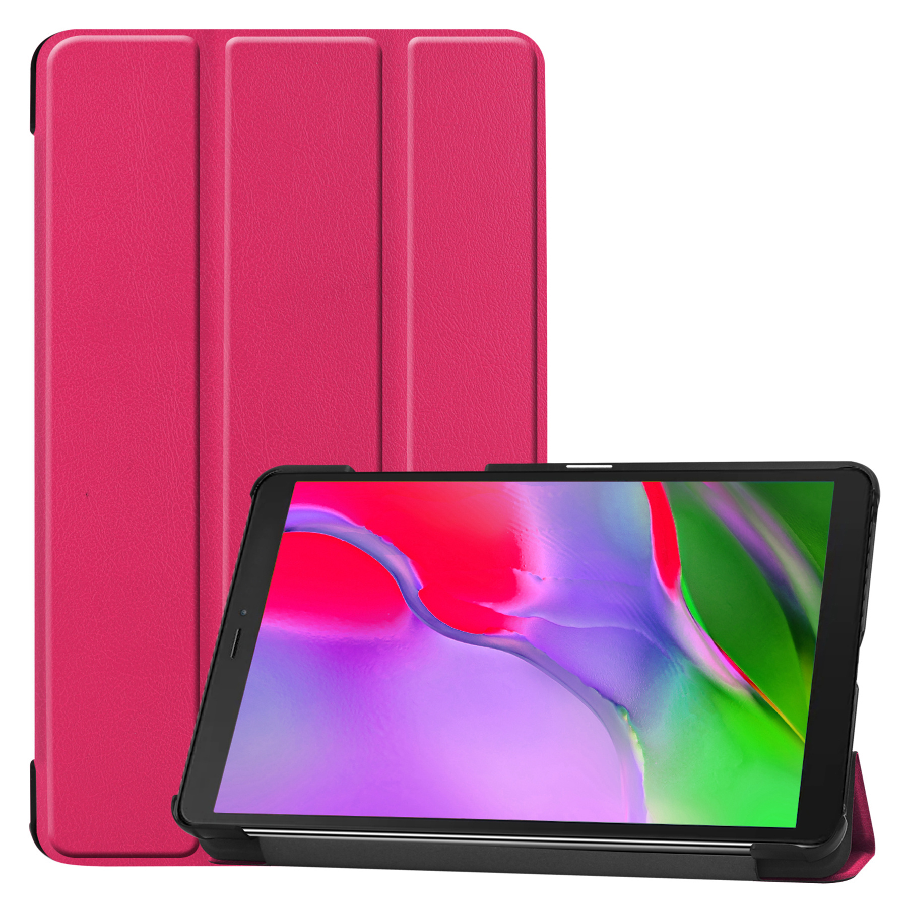 Nomfy Hoes Geschikt voor Samsung Galaxy Tab A 8.0 (2019) Hoes Tri-fold Tablet Hoesje Case - Hoesje Geschikt voor Samsung Tab A 8.0 (2019) Hoesje Hardcover Bookcase - Donkerroze