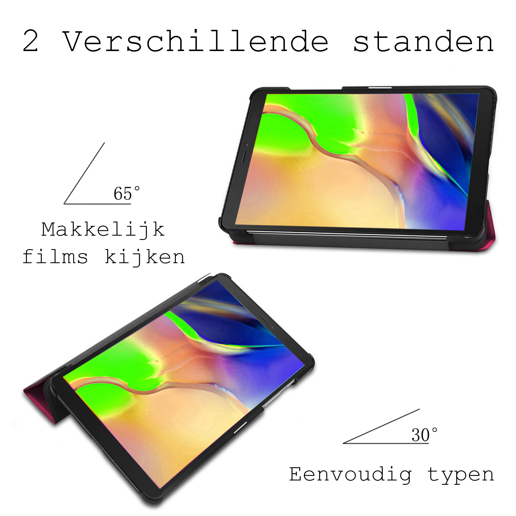 BASEY. Hoesje Geschikt voor Samsung Galaxy Tab A 8.0 (2019) Hoes Case Tablet Hoesje Tri-fold - Hoes Geschikt voor Samsung Tab A 8.0 (2019) Hoesje Hard Cover Bookcase Hoes - Donkerroze