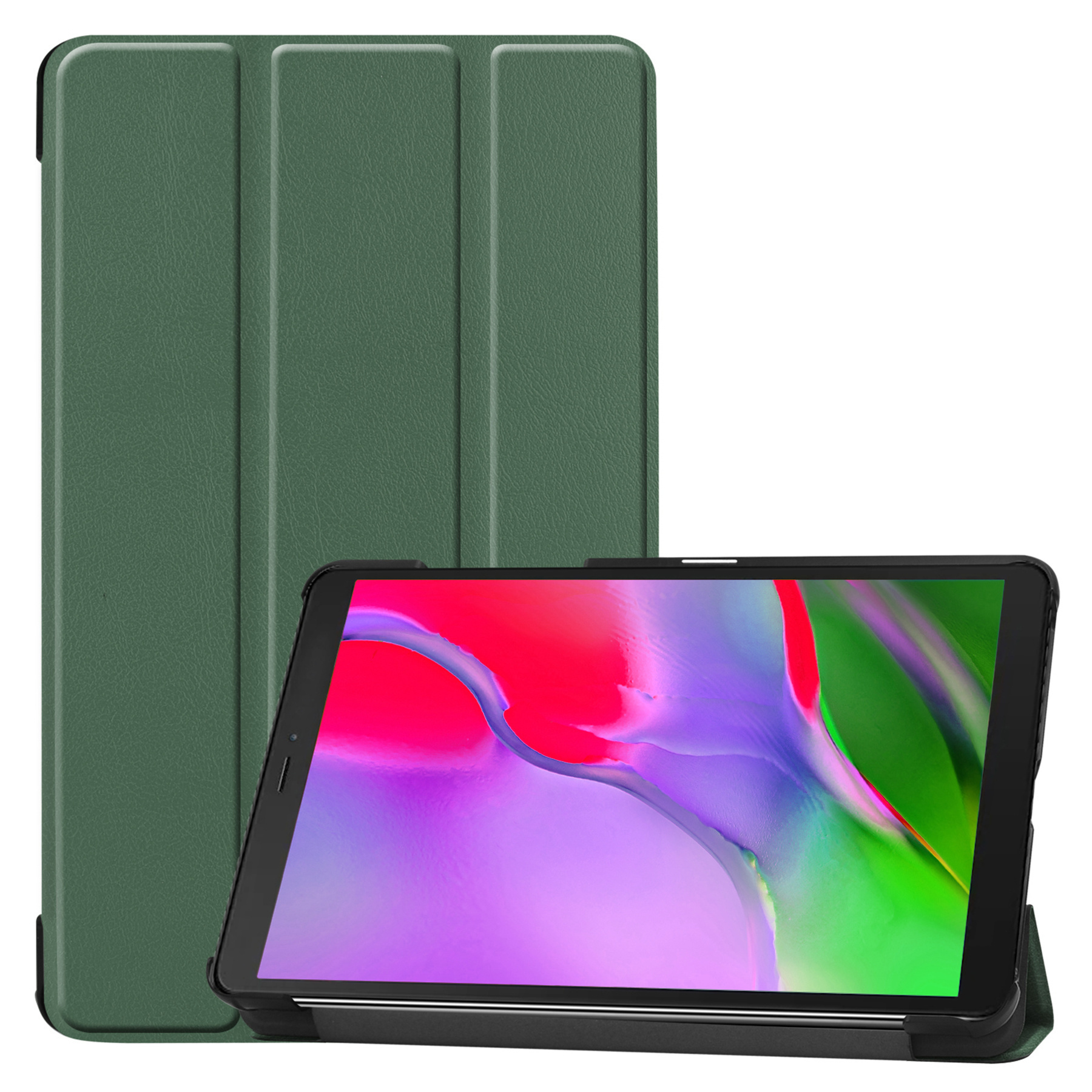 Nomfy Hoes Geschikt voor Samsung Galaxy Tab A 8.0 (2019) Hoes Tri-fold Tablet Hoesje Case Met Screenprotector - Hoesje Geschikt voor Samsung Tab A 8.0 (2019) Hoesje Hardcover Bookcase - Donkergroen