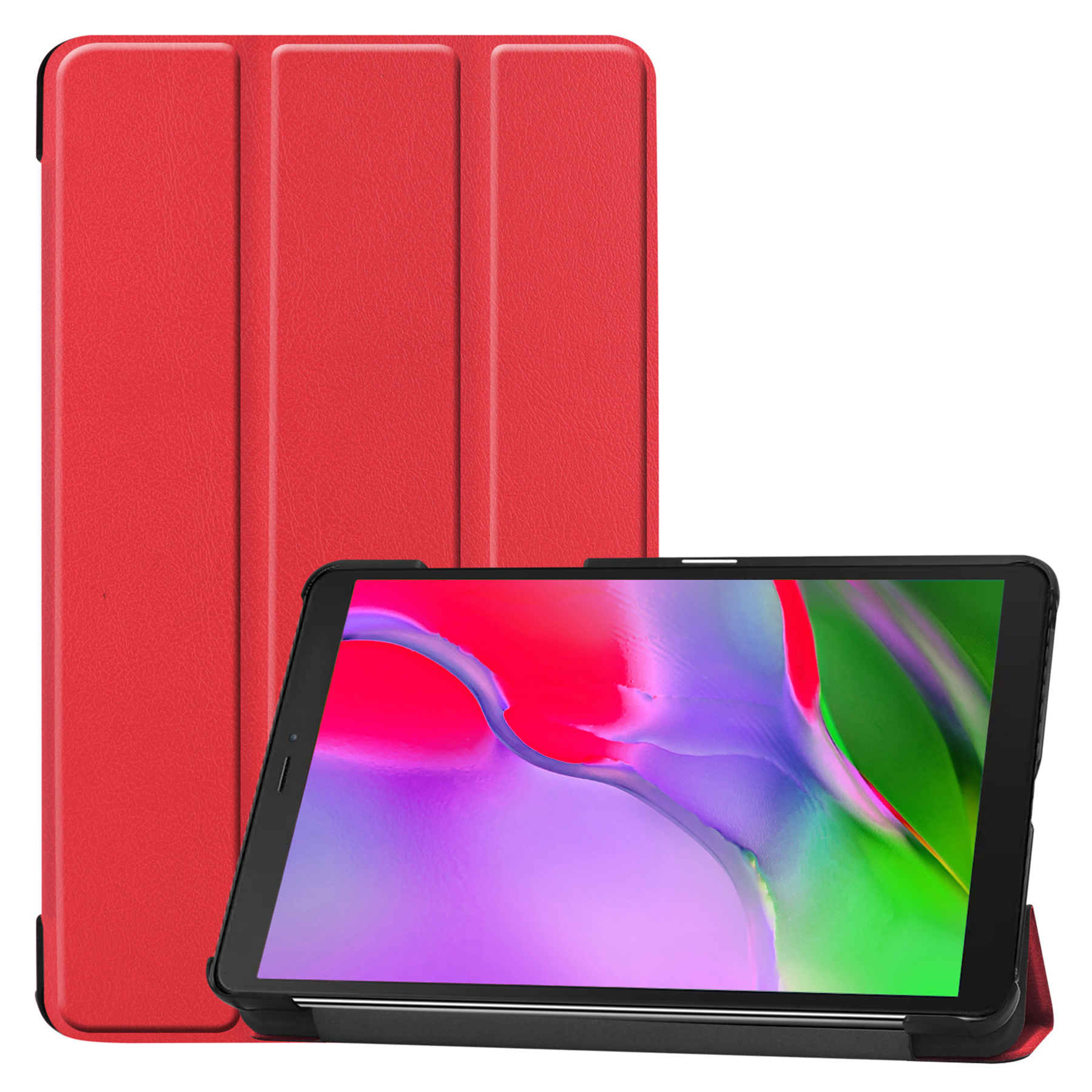 Nomfy Hoes Geschikt voor Samsung Galaxy Tab A 8.0 (2019) Hoes Tri-fold Tablet Hoesje Case Met Screenprotector - Hoesje Geschikt voor Samsung Tab A 8.0 (2019) Hoesje Hardcover Bookcase - Rood